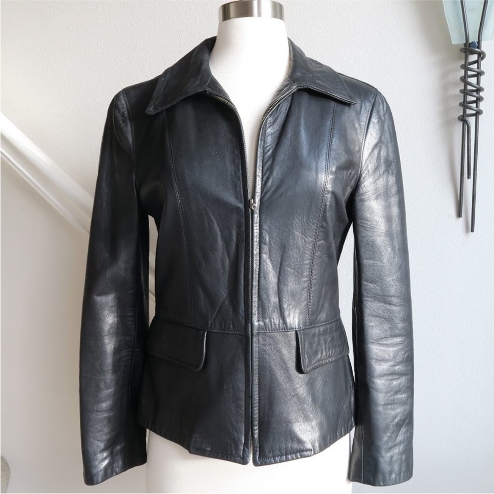 Classic Black Leather Jacket - Women's Zip-Front